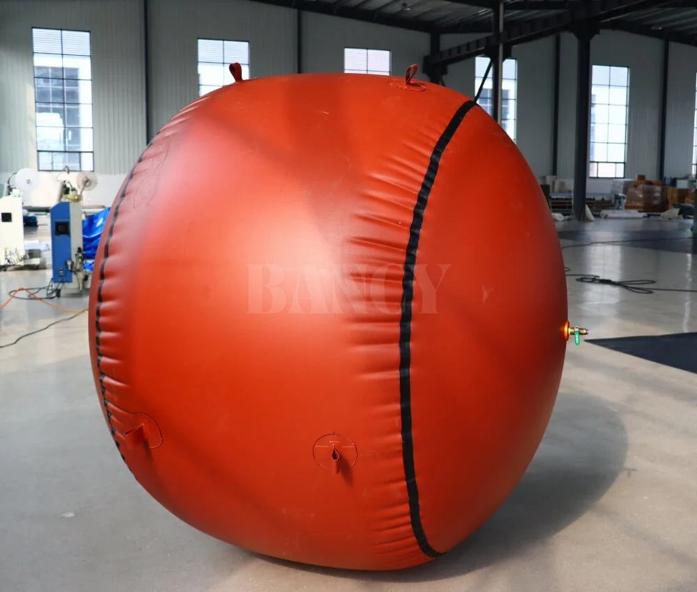 Fully inflated spherical red mud biogas balloon for farm digester