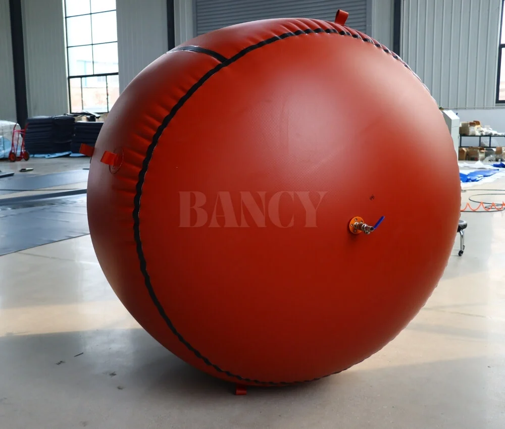 Fully inflated spherical red mud biogas balloon for farm digester