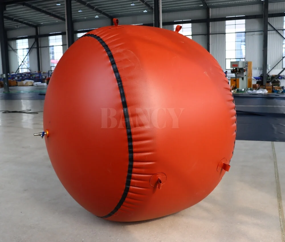 freestanding spherical methane gas holder Inflated flexible methane gas holder undergoing pressure testing in Bancy manufacturing facility.